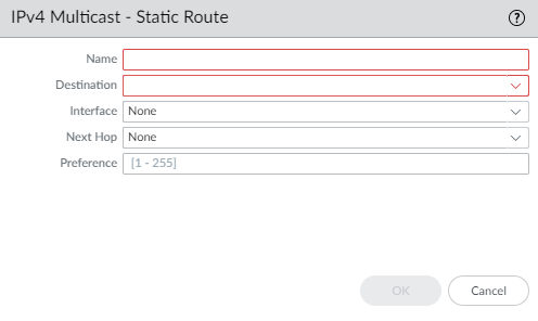 Static MRoute configuration window.